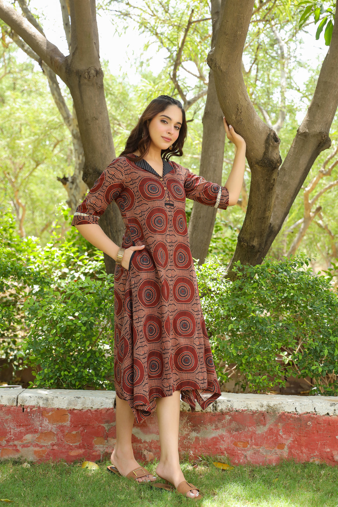 Women Geometric Printed Cotton Ethnic Dresses