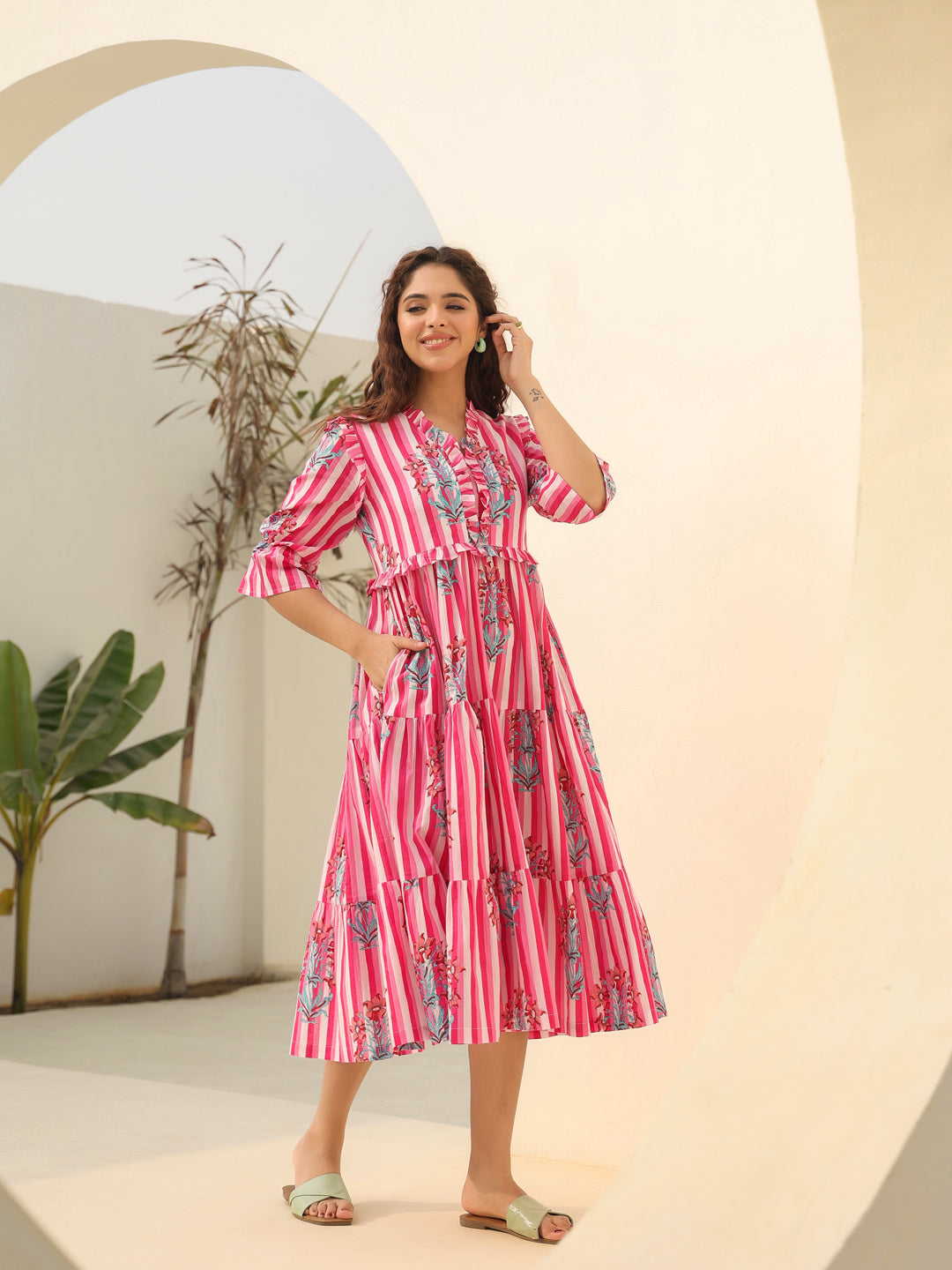 Pure Cotton Printed Fit & Flare Midi Dress