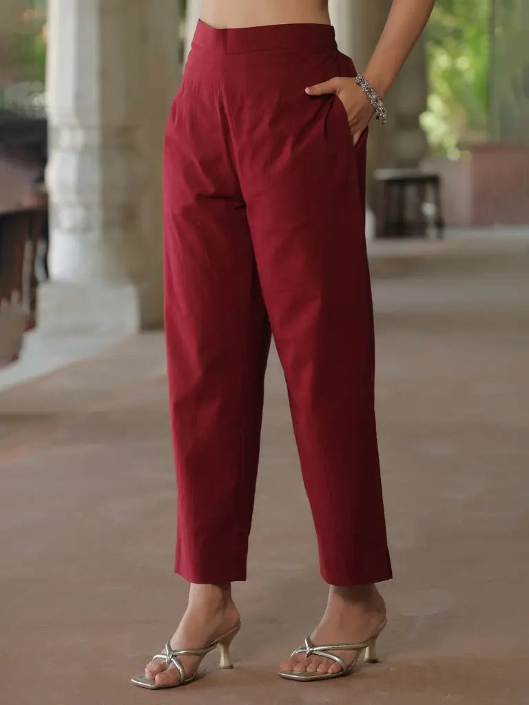 Women Panel Printed Maroon Anarkali Kurta With Trouser And Dupatta
