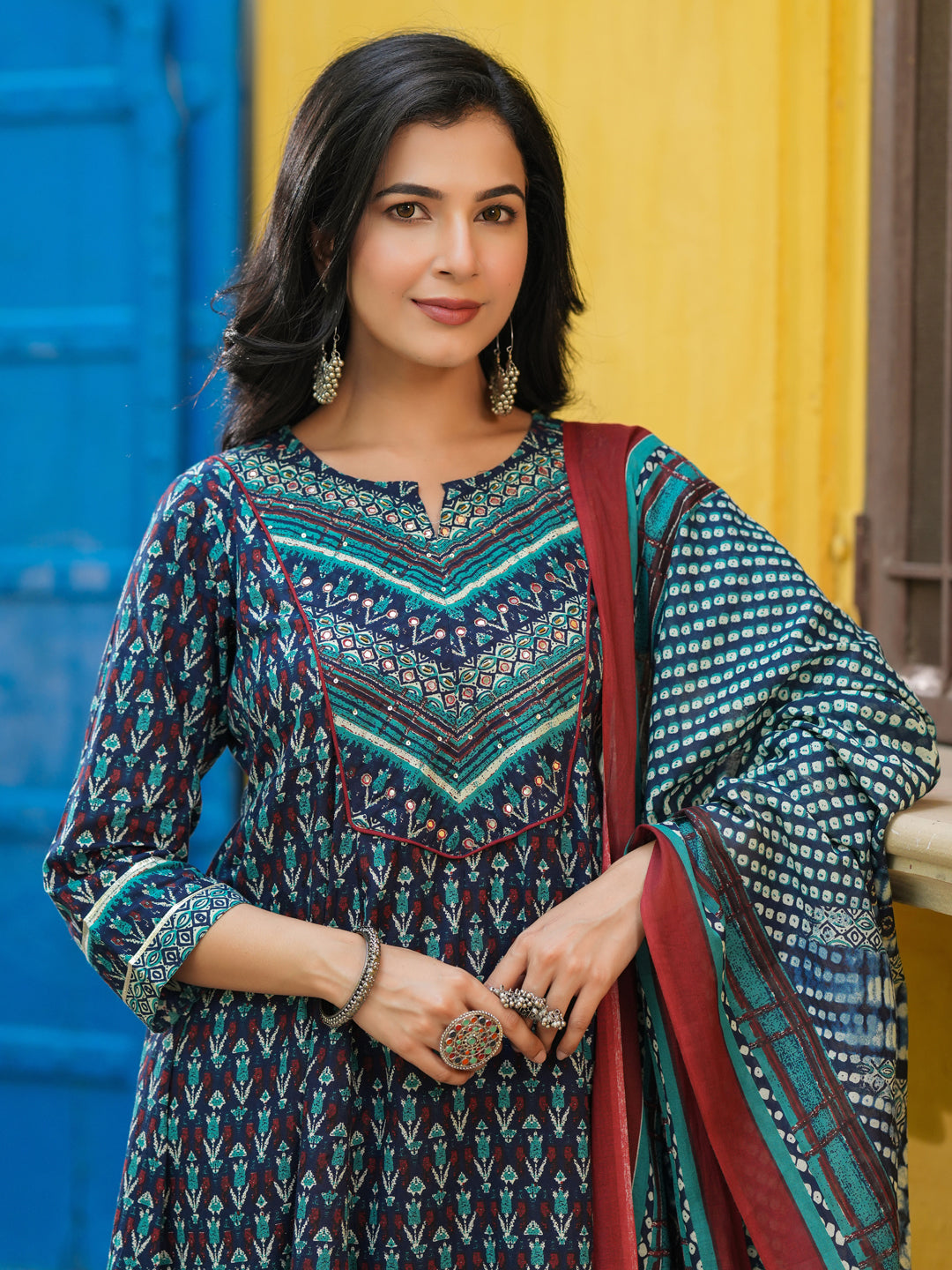Women Ethnic Motifs Printed Pure Cotton Kurta with Trousers & Dupatta