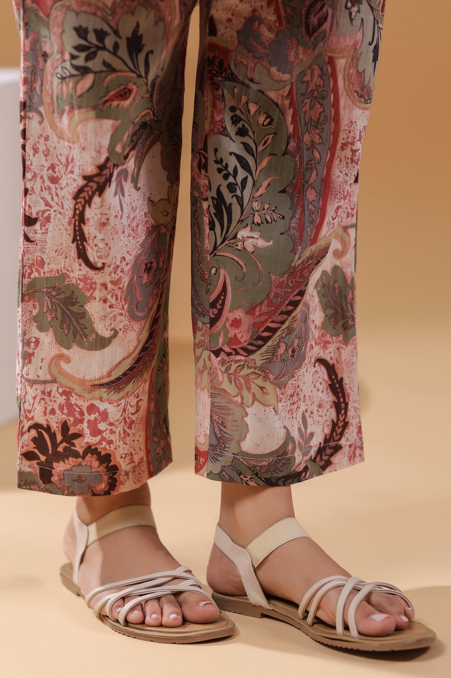 Floral Printed Mandarin Collar Pure Cotton Tunic & Trouser