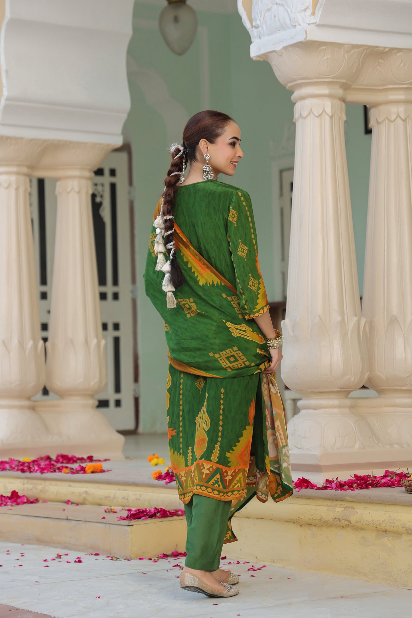 Women Ethnic Motifs Printed Beads and Stones Kurta Set With Dupatta