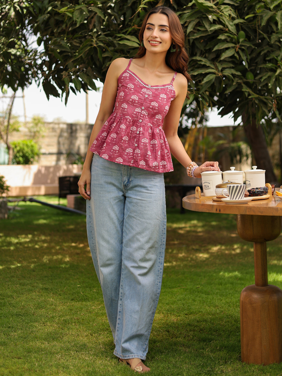 Women Ethnic Motifs Printed Pure Cotton Peplum Top