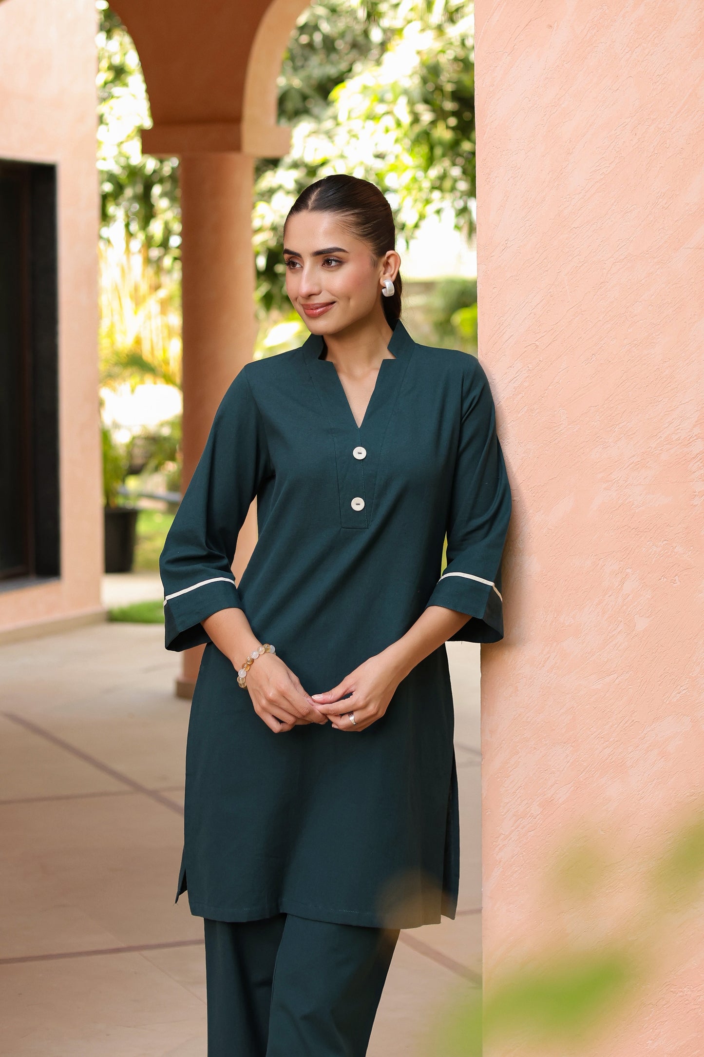 V-Neck Pure Cotton Tunic With Trouser