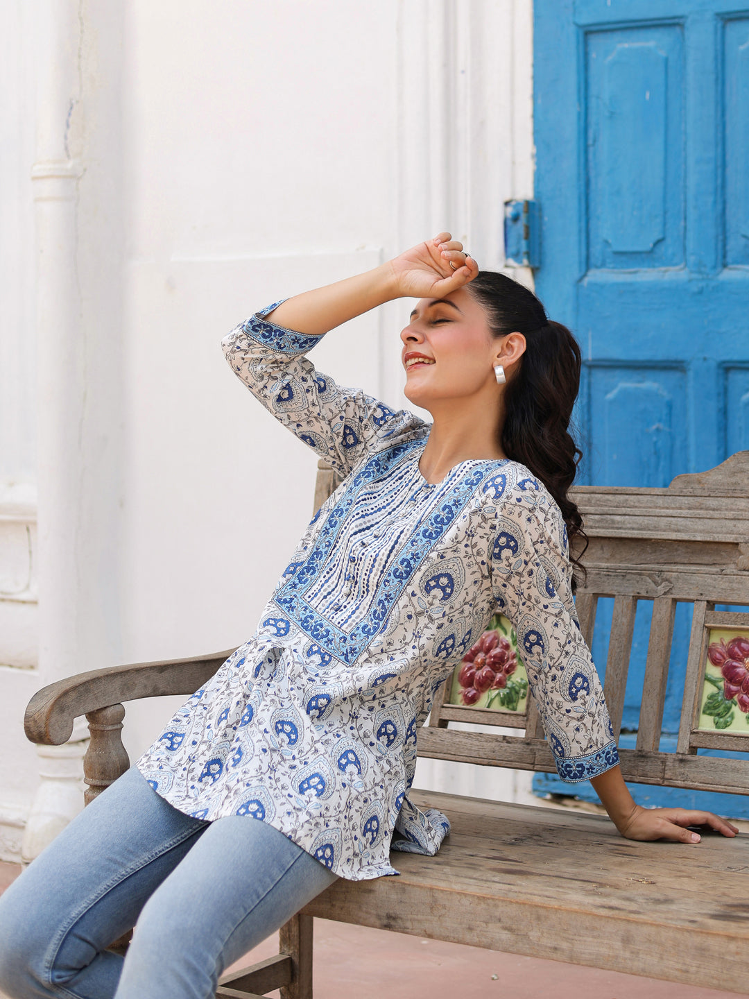 Ethnic Motifs Print Pure Cotton Top