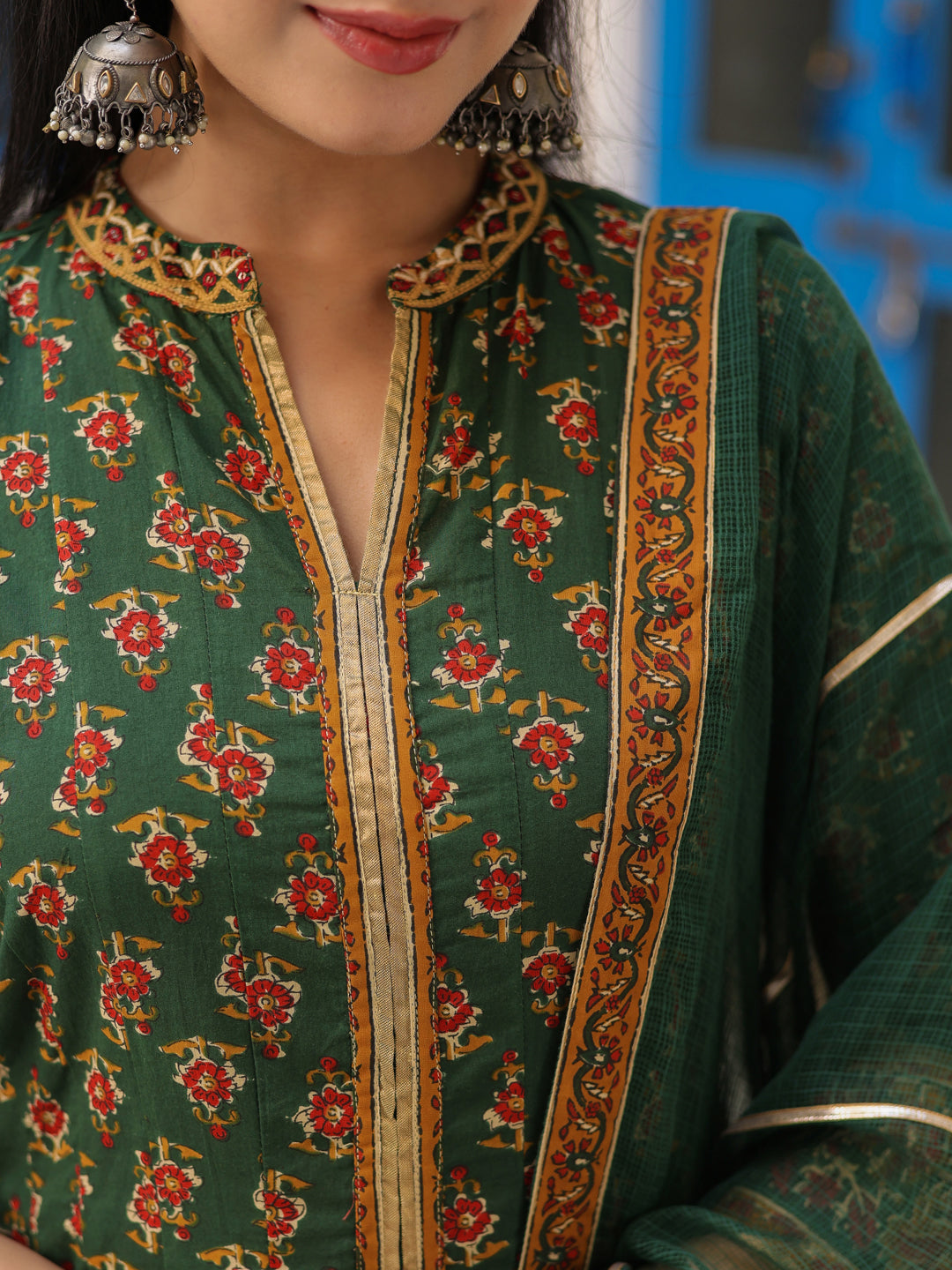 Women Ethnic Motifs Printed Cotton Anarkali Kurta with Trousers & Dupatta