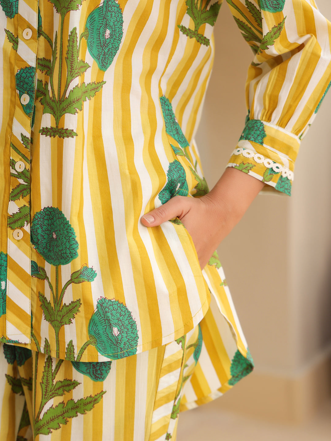 Printed Pure Cotton Shirt Collar Neck Shirt & Trouser Co-Ords