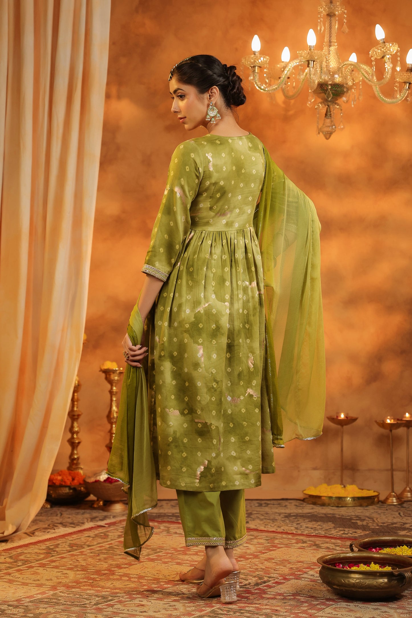 Bandhani Printed Pure Cotton Anarkali Kurta with Trousers & Dupatta