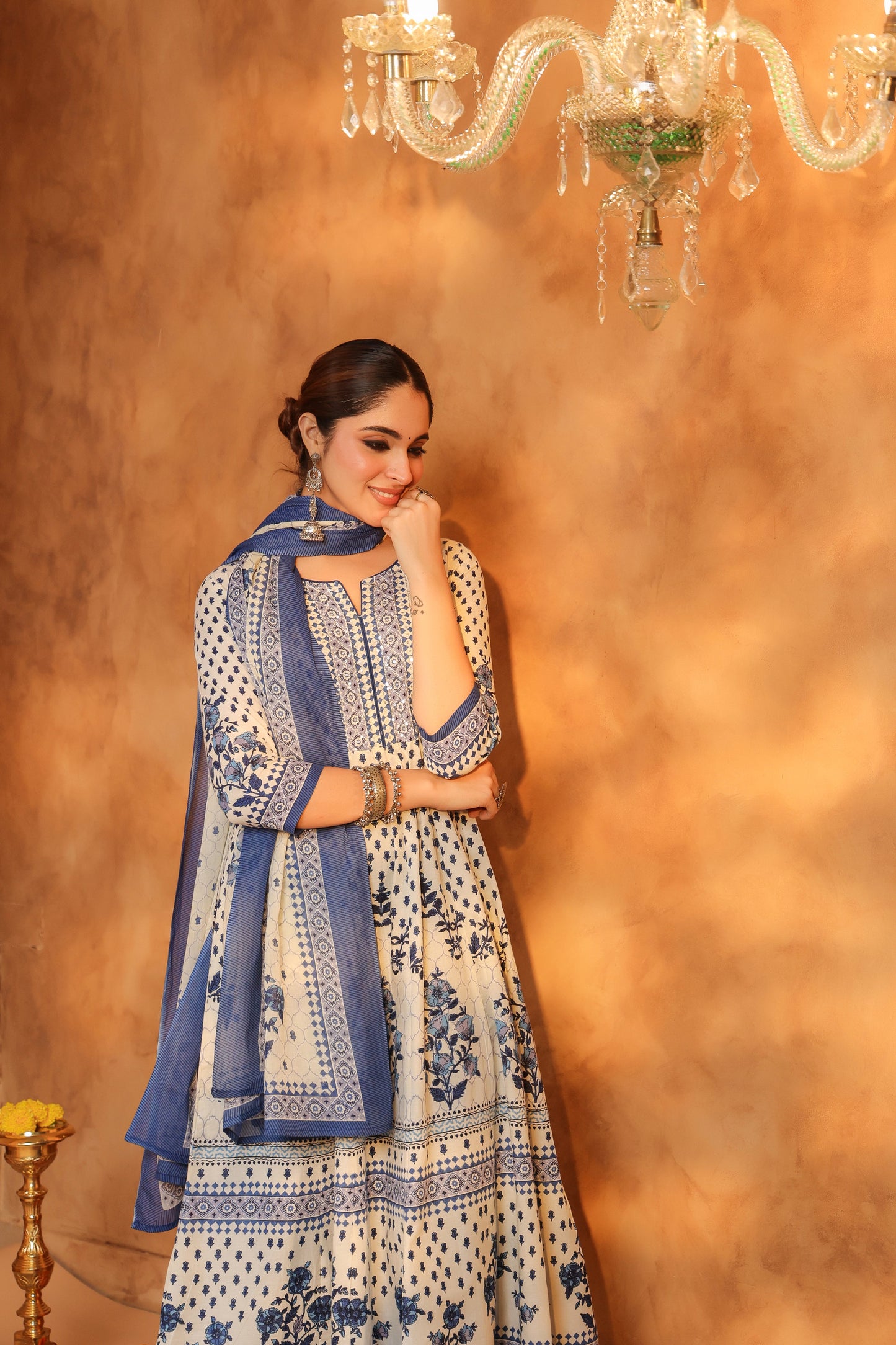 Floral Printed Pure Cotton Kurta With Trousers & Dupatta