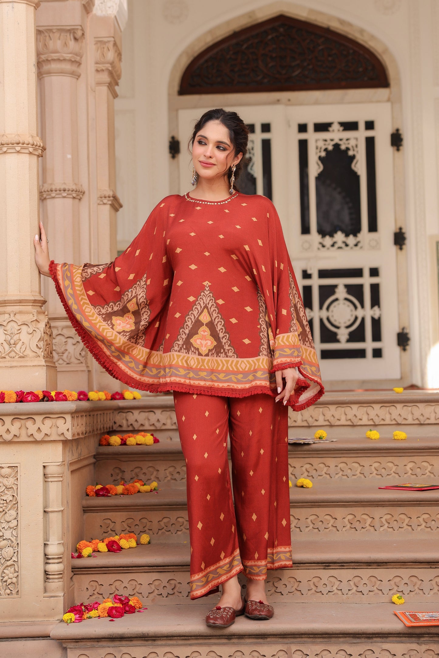 Printed Round Neck Tunic With Trouser Co-Ords