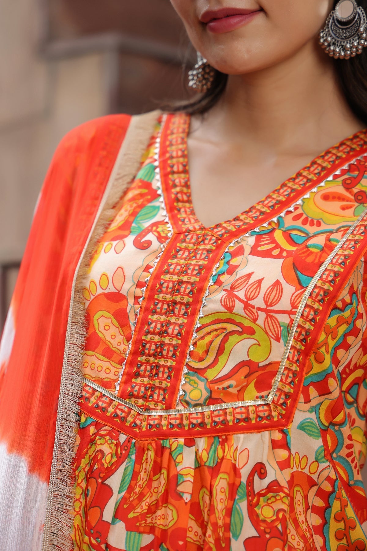 Printed Gotta Patti Pure Cotton A-Line Kurta with Trousers & Dupatta