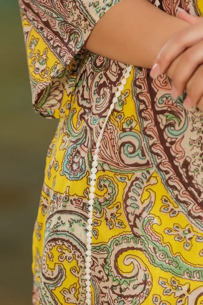 Women Yellow & Beige Paisley Printed A-line Kurta