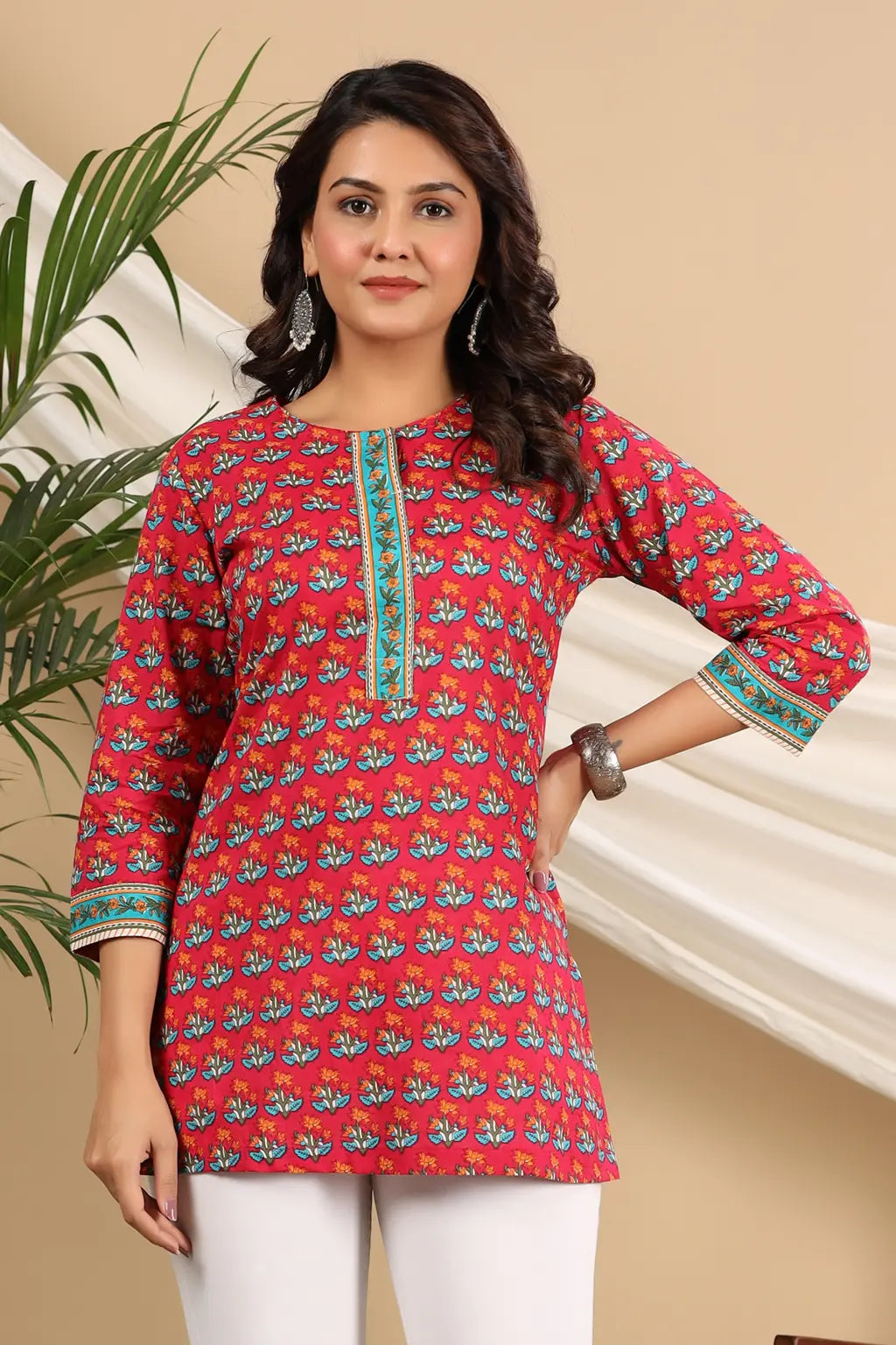 Women Fuchsia Ethnic Motifs Printed Pure Cotton Kurti