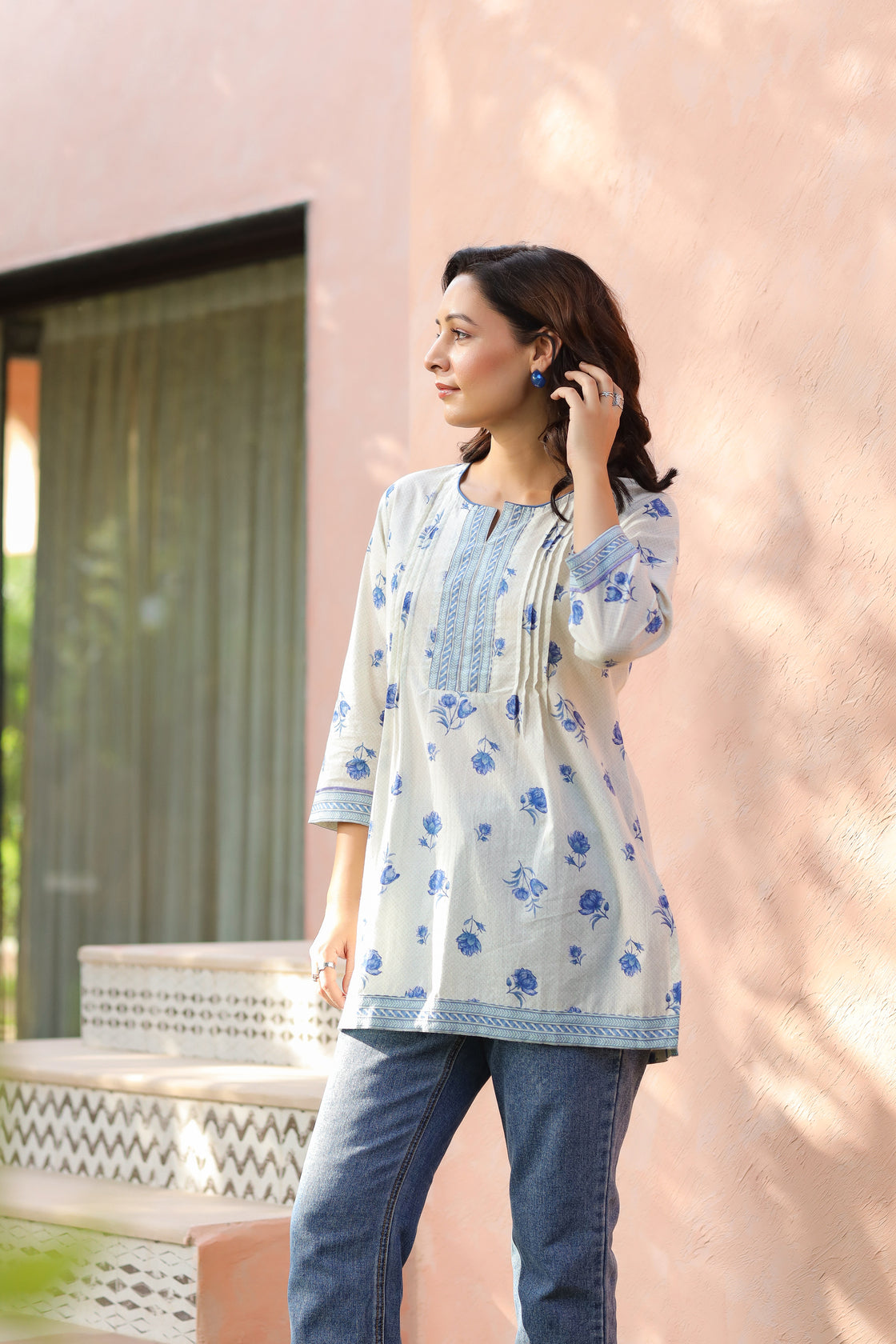 Floral Printed Round Neck Pure Cotton Top