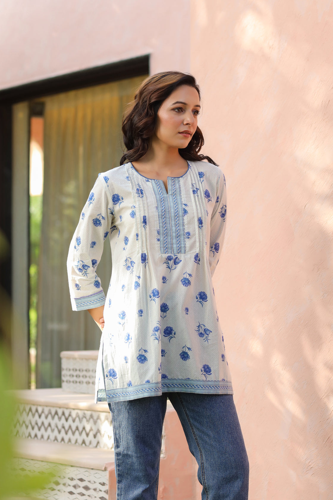 Floral Printed Round Neck Pure Cotton Top