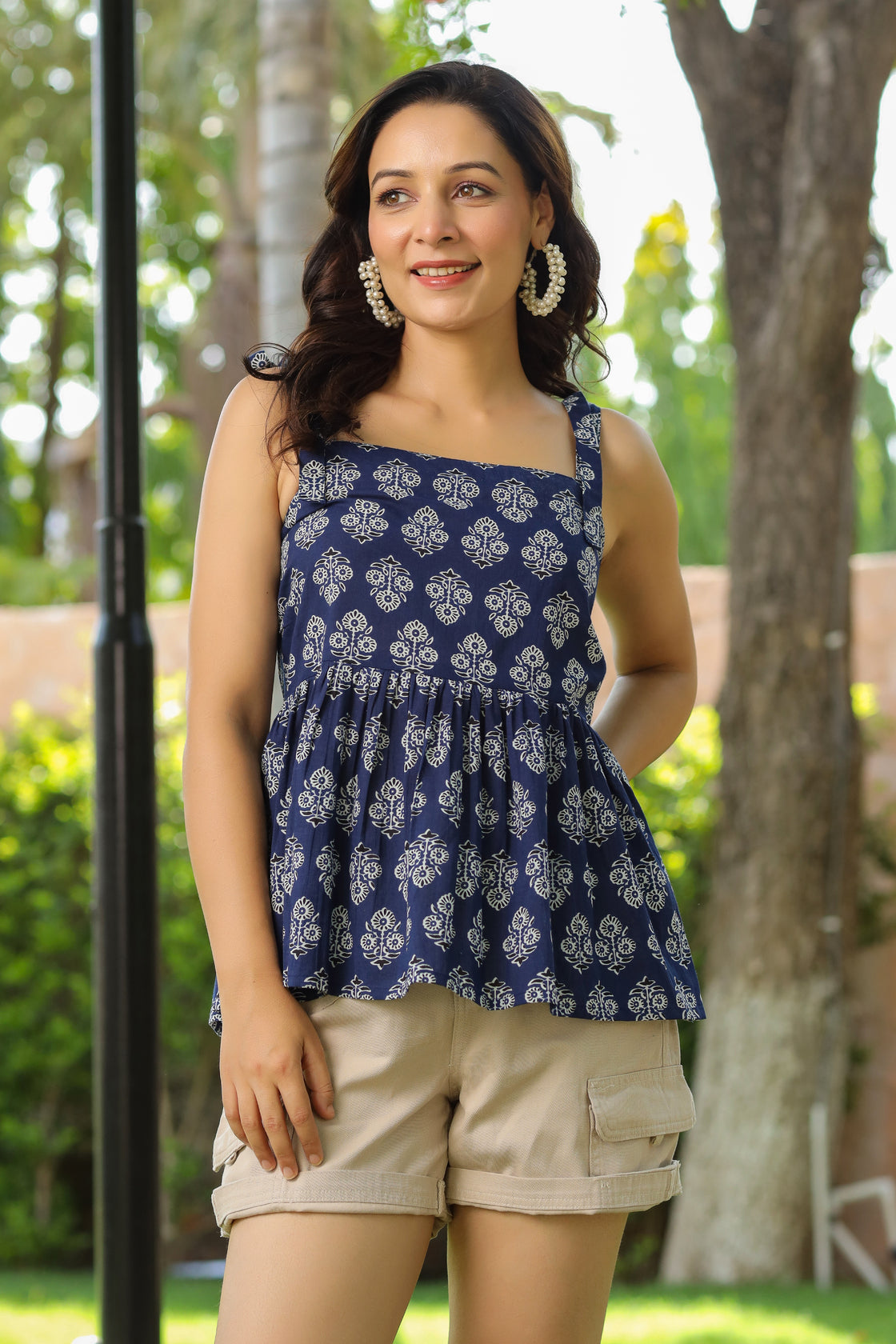 Women Printed Cotton Shoulder Straps Top