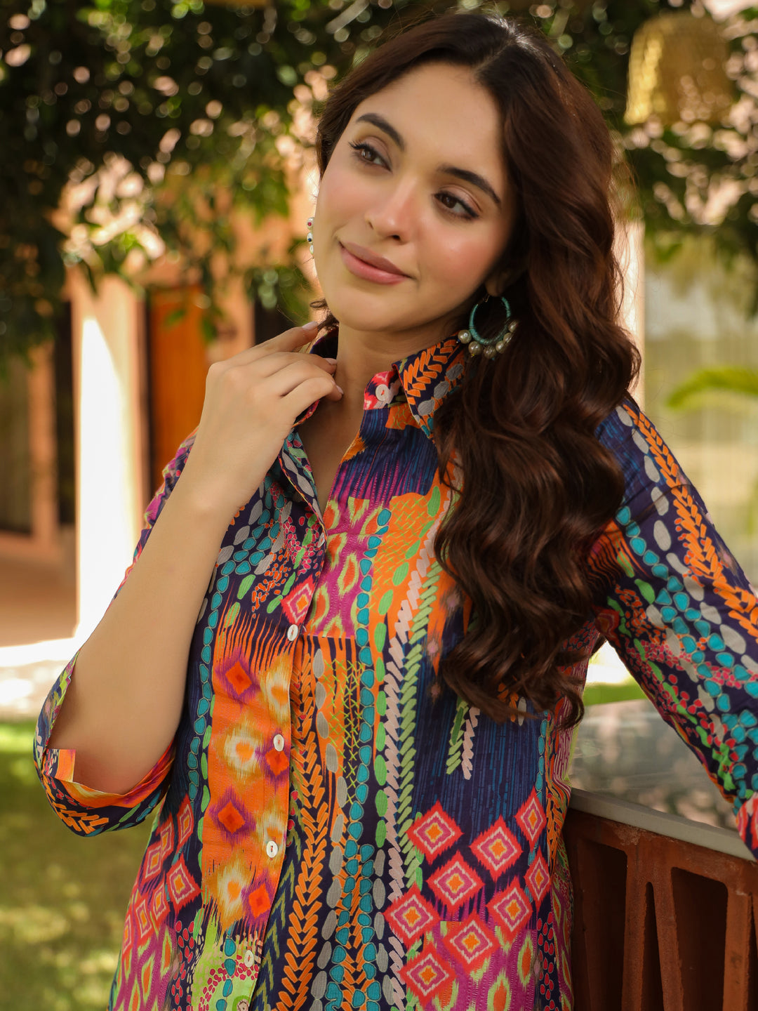 Women Relaxed Fit Abstract Printed Spread Collar Cotton Casual Shirt