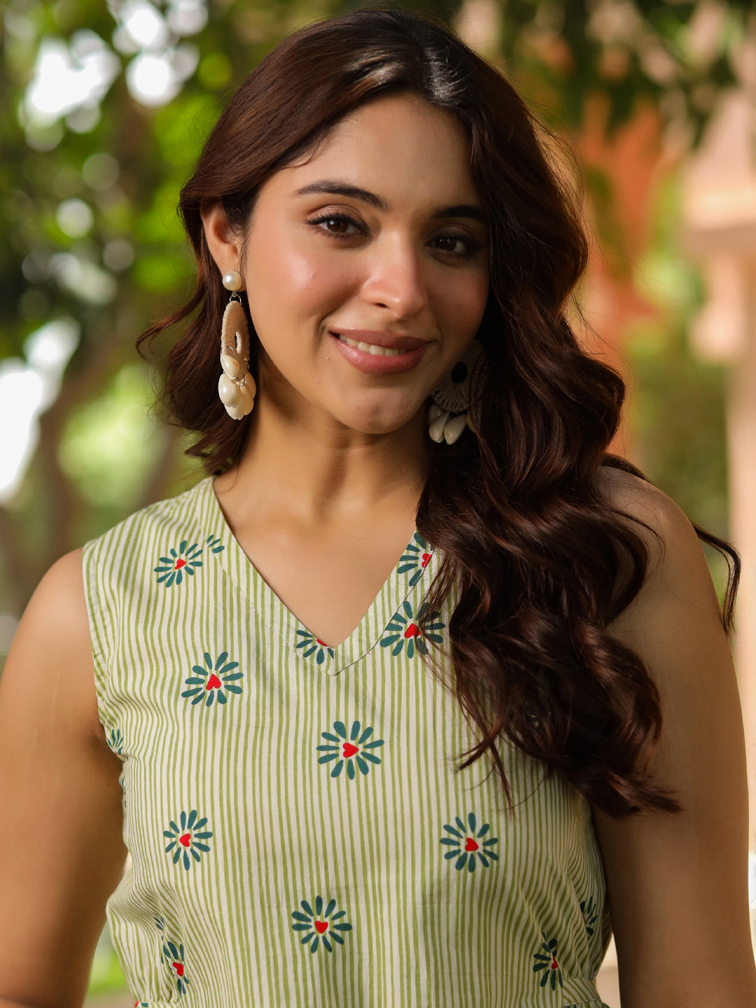 Women Ethnic Motifs Printed Sleeveless Cotton Regular Top