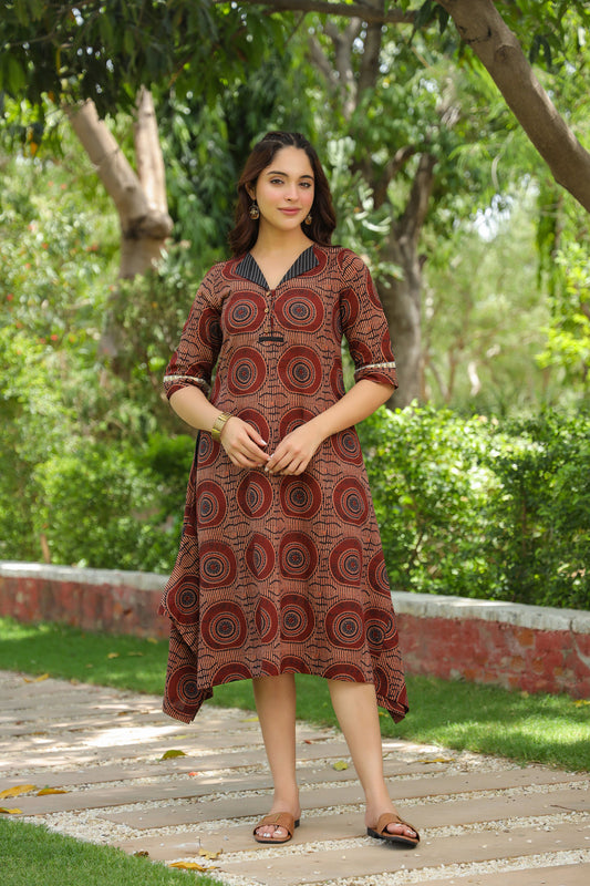 Women Geometric Printed Cotton Ethnic Dresses
