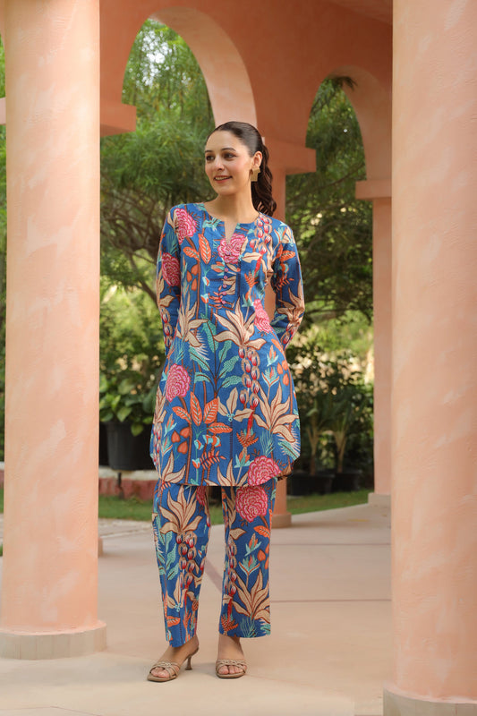 Floral Printed Pure Cotton Tunic With Trouser