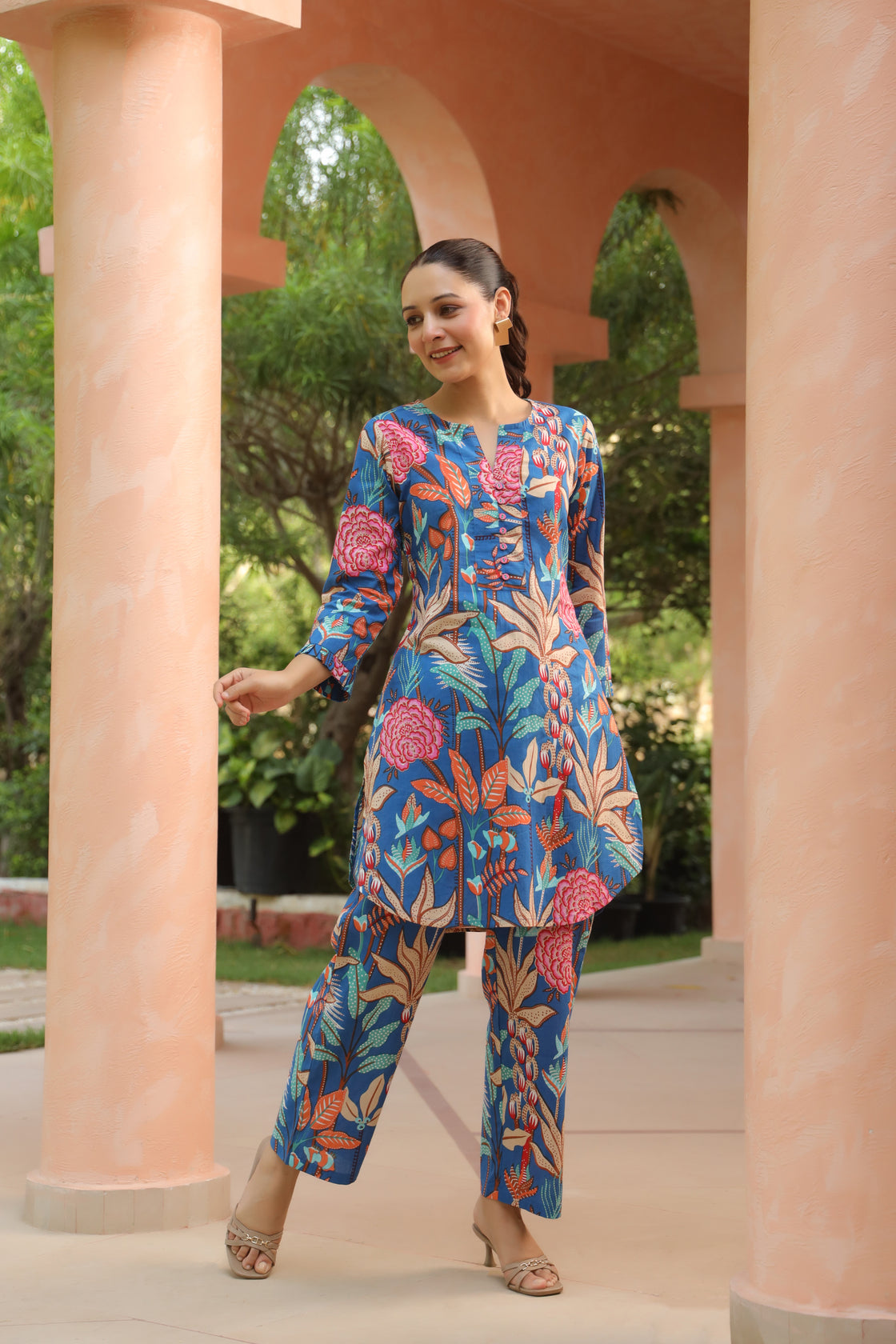 Floral Printed Pure Cotton Tunic With Trouser