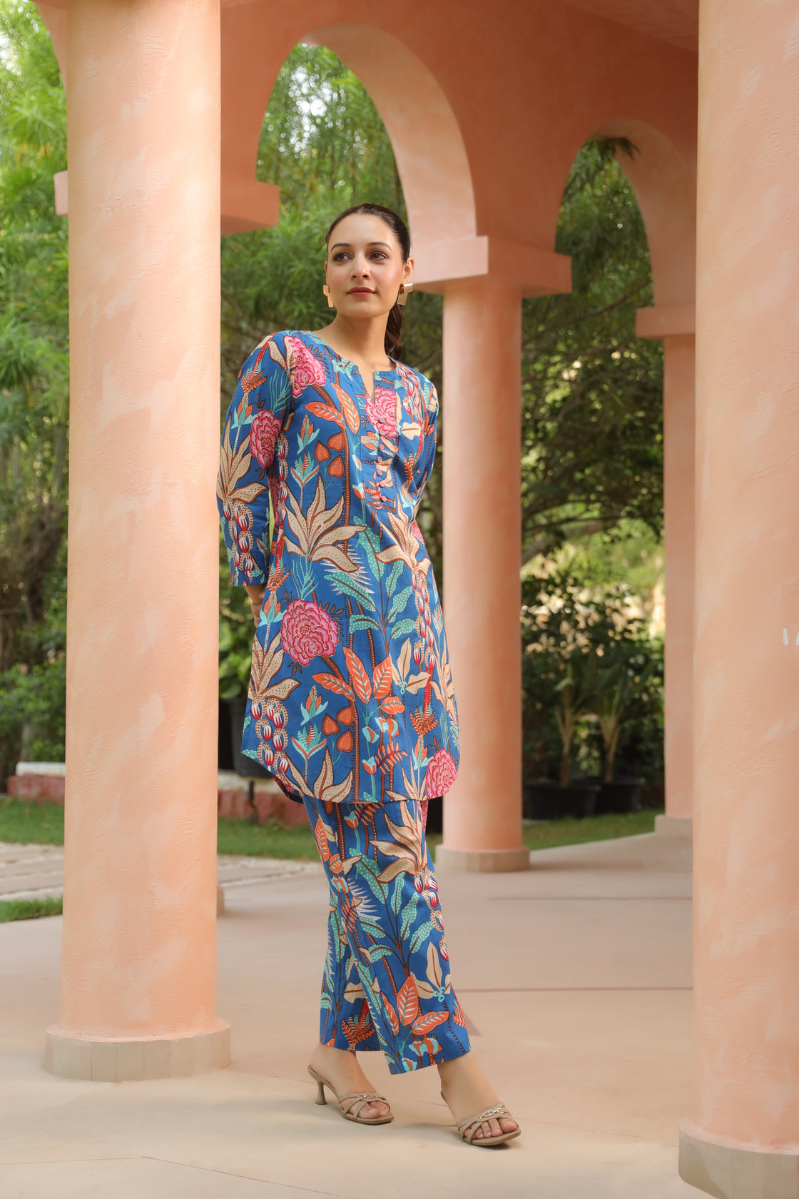 Floral Printed Pure Cotton Tunic With Trouser