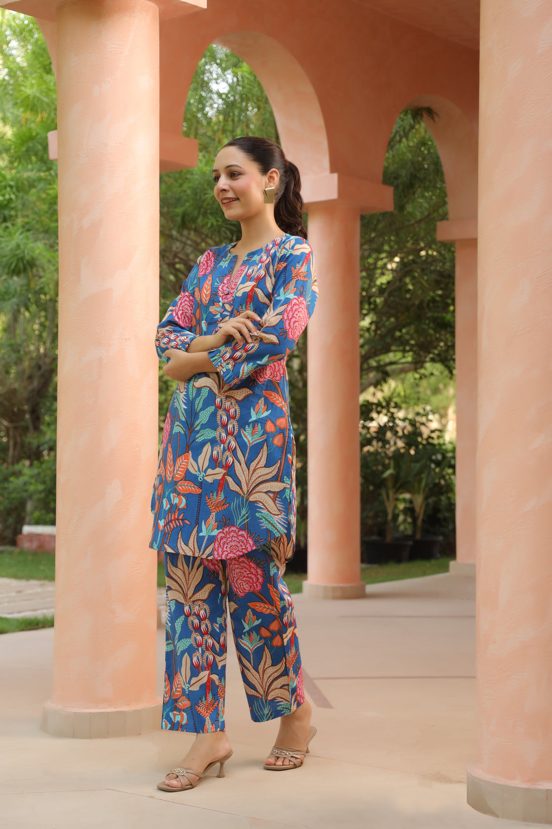 Floral Printed Pure Cotton Tunic With Trouser