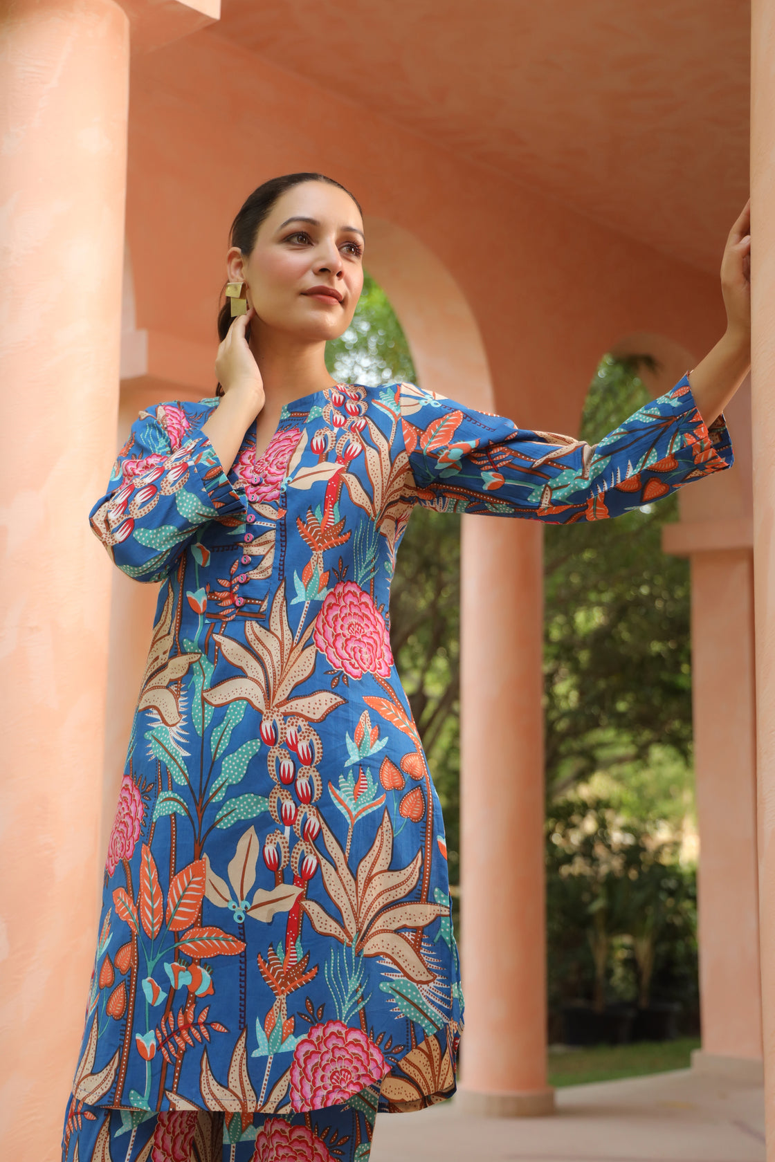 Floral Printed Pure Cotton Tunic With Trouser