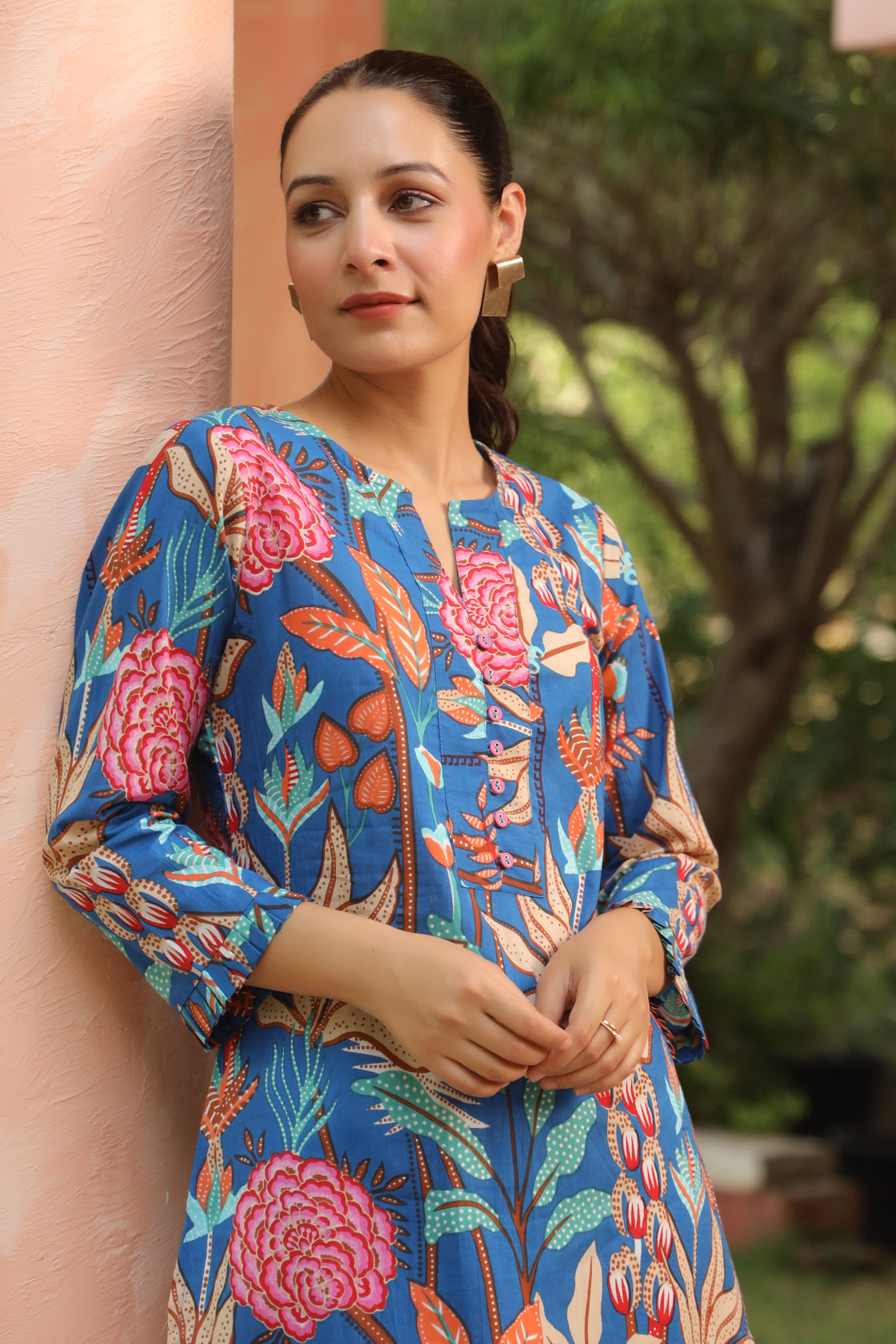 Floral Printed Pure Cotton Tunic With Trouser