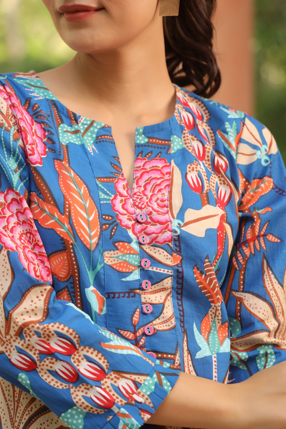 Floral Printed Pure Cotton Tunic With Trouser