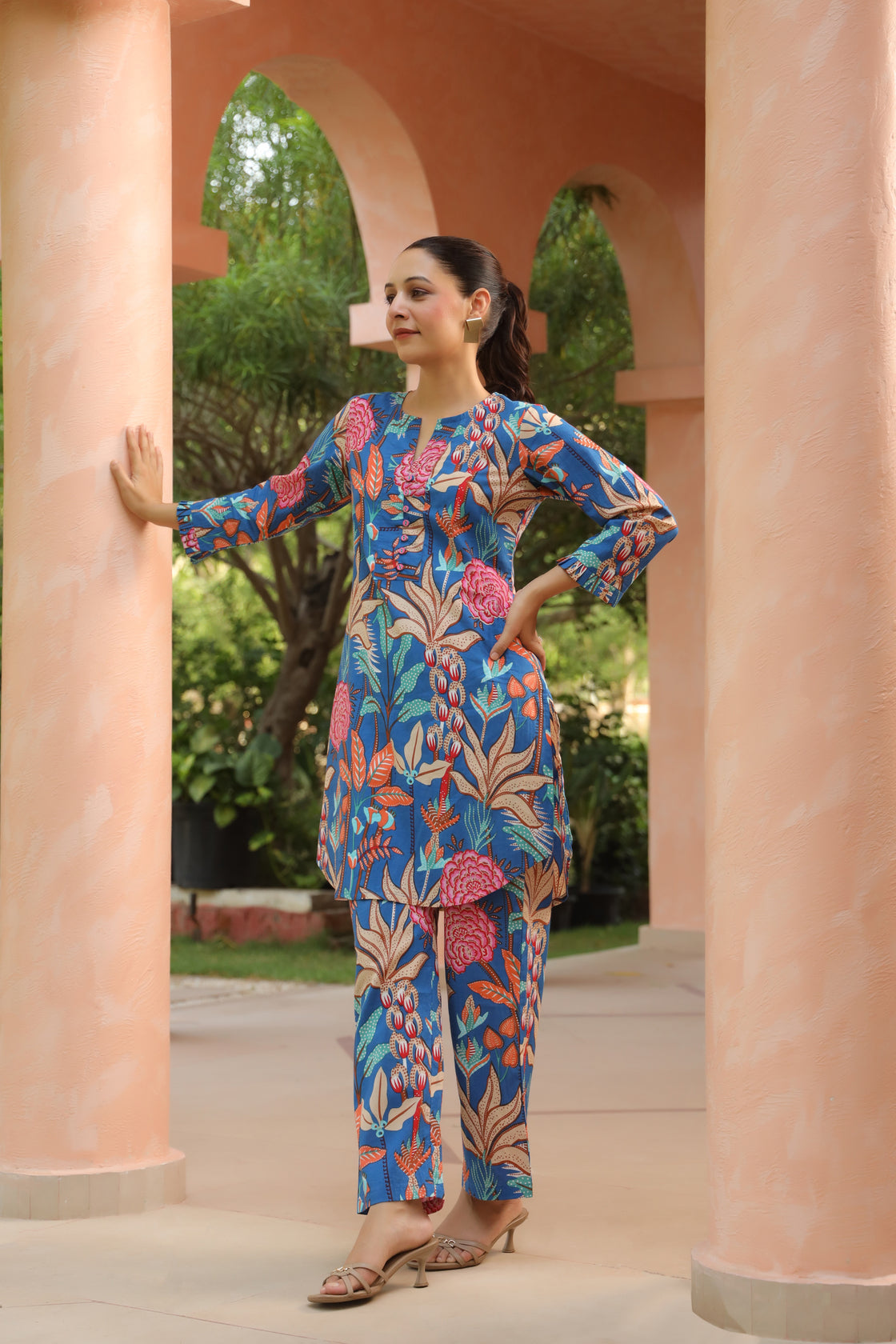 Floral Printed Pure Cotton Tunic With Trouser