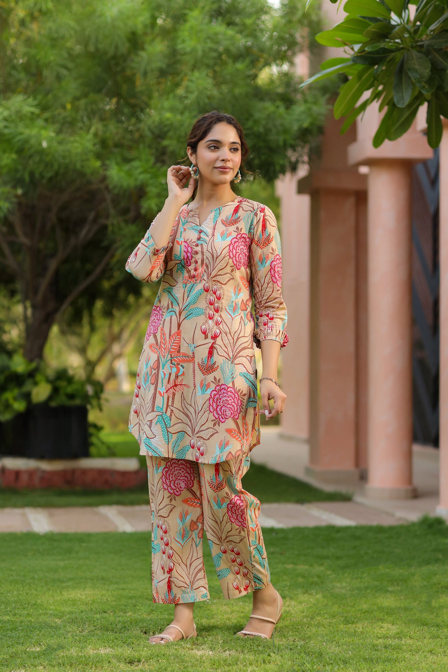 Floral Printed Pure Cotton Tunic With Trouser