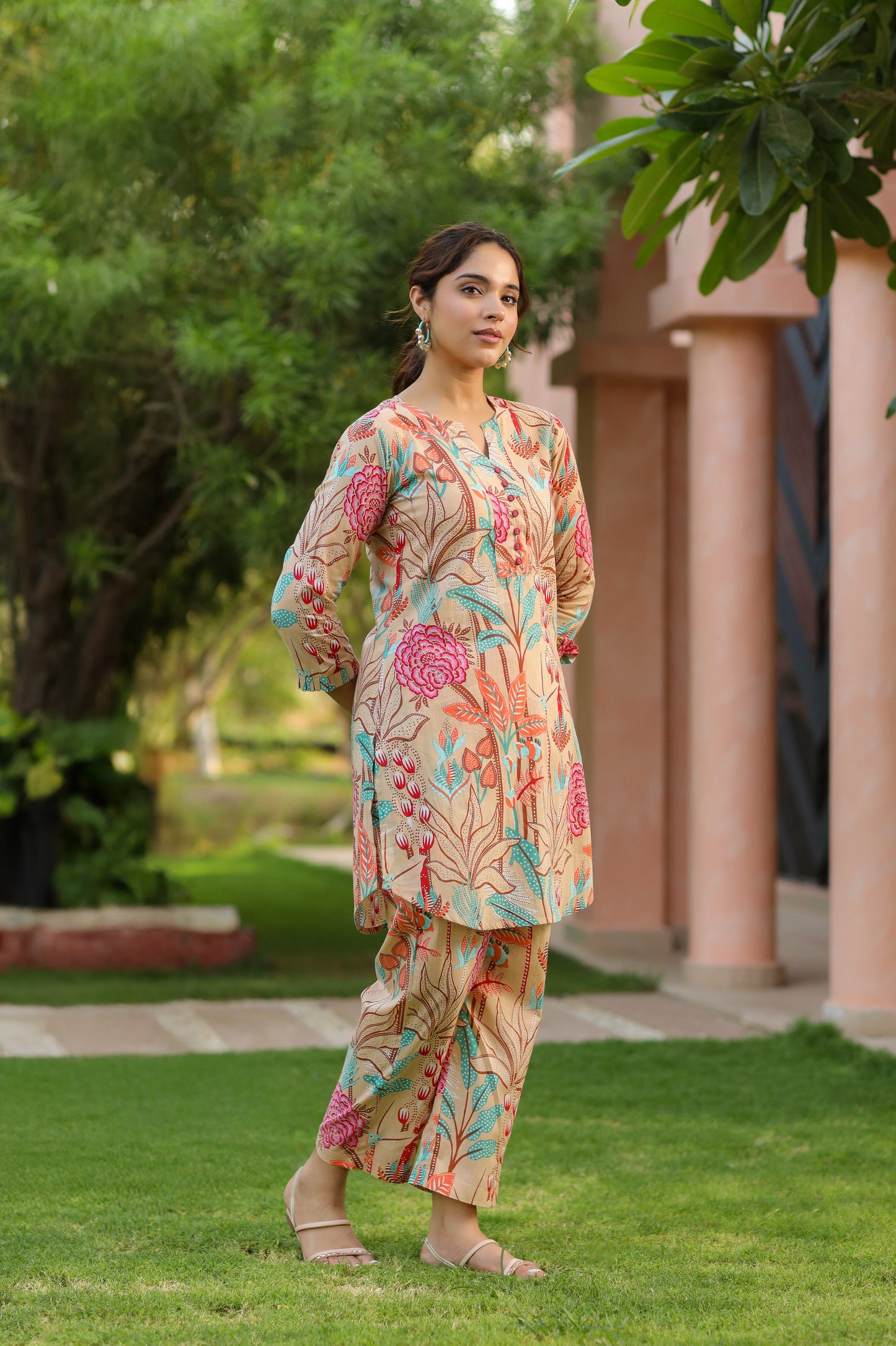 Floral Printed Pure Cotton Tunic With Trouser