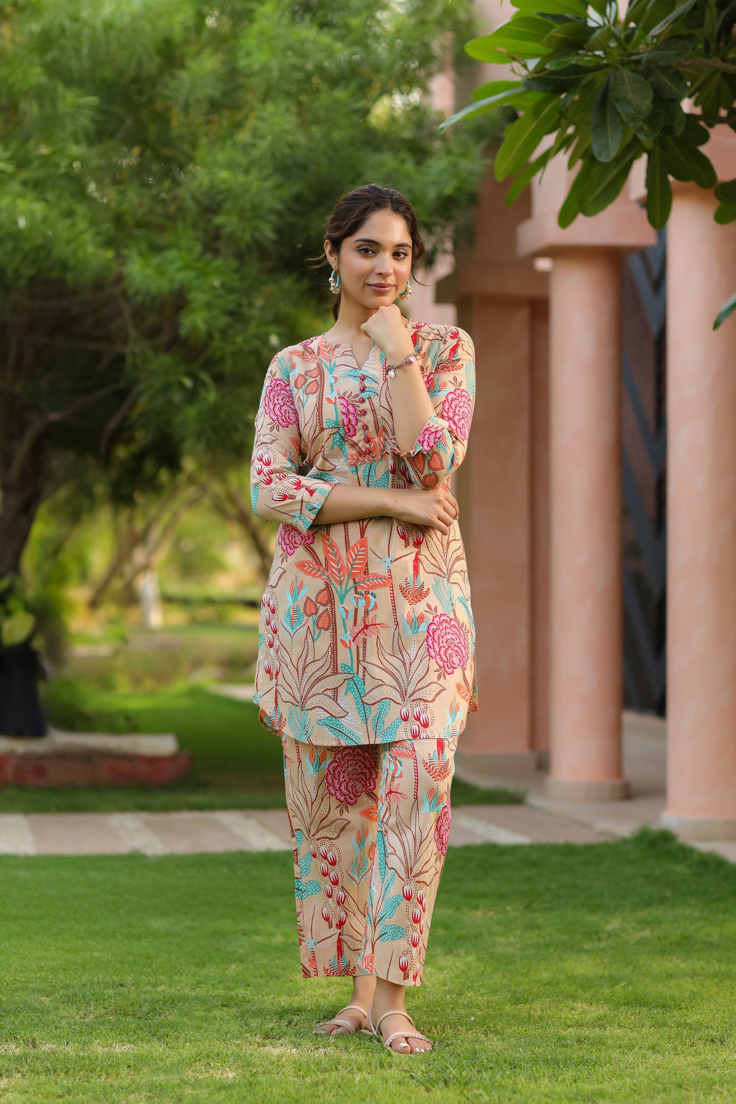 Floral Printed Pure Cotton Tunic With Trouser