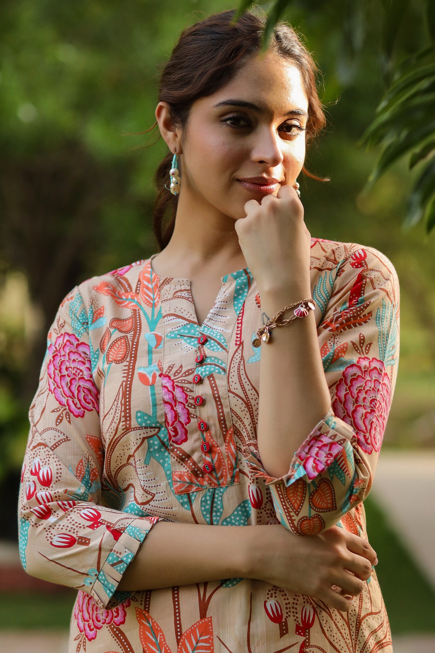 Floral Printed Pure Cotton Tunic With Trouser