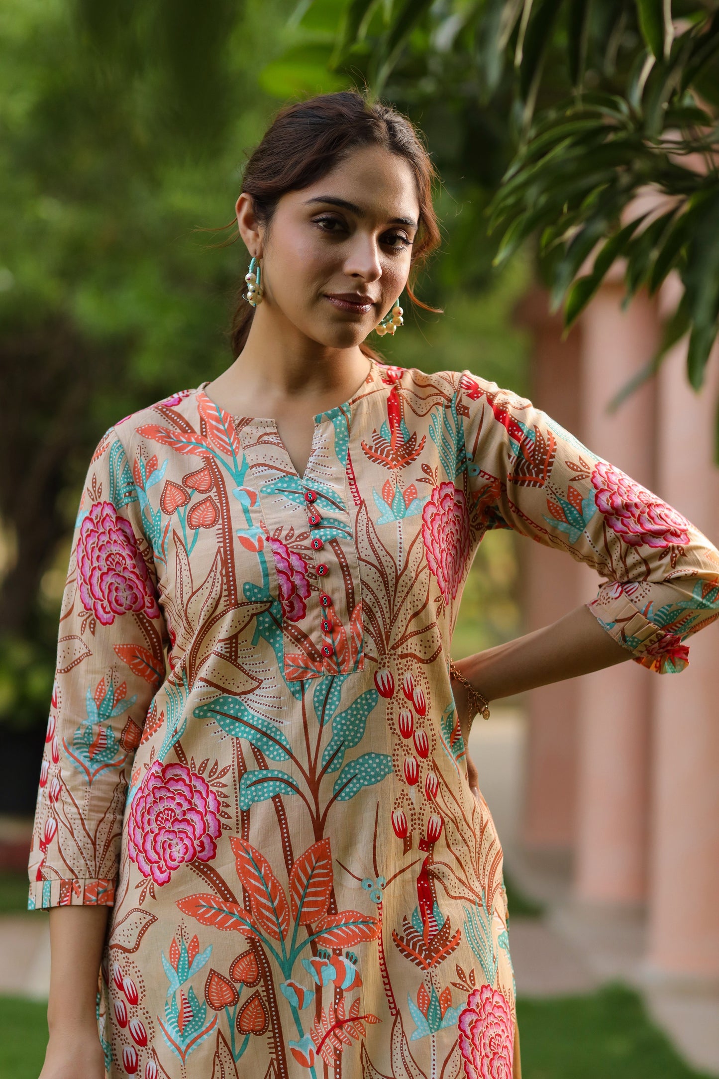 Floral Printed Pure Cotton Tunic With Trouser