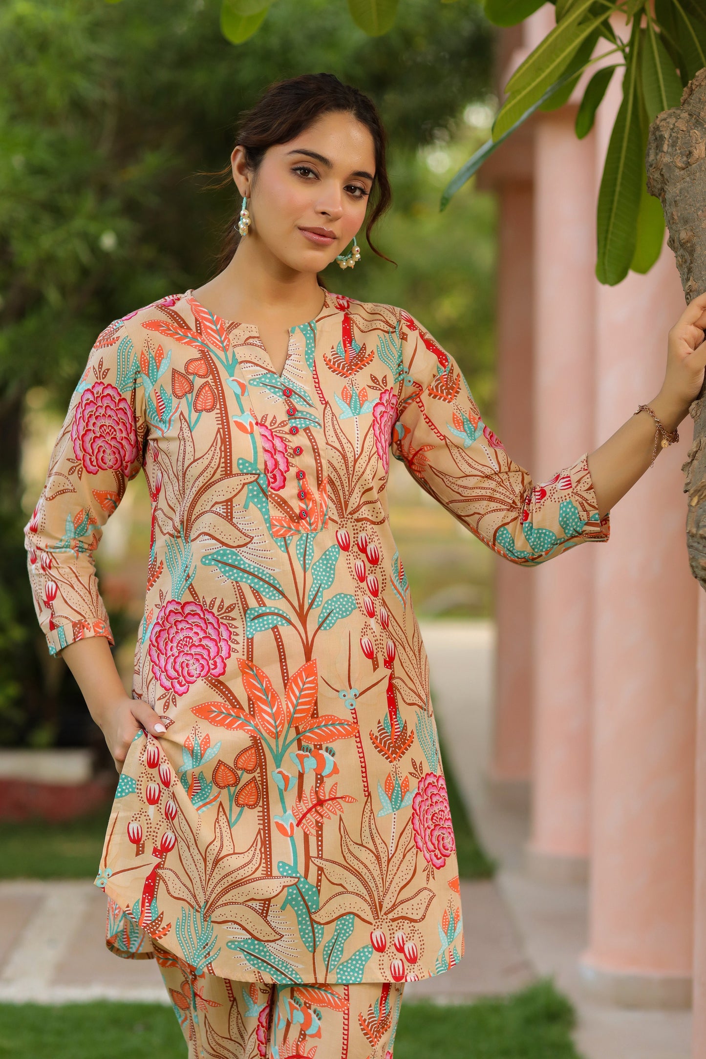 Floral Printed Pure Cotton Tunic With Trouser