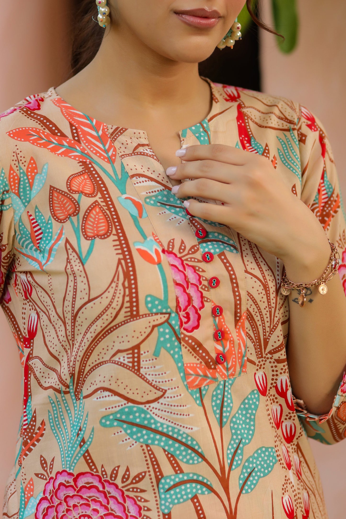 Floral Printed Pure Cotton Tunic With Trouser