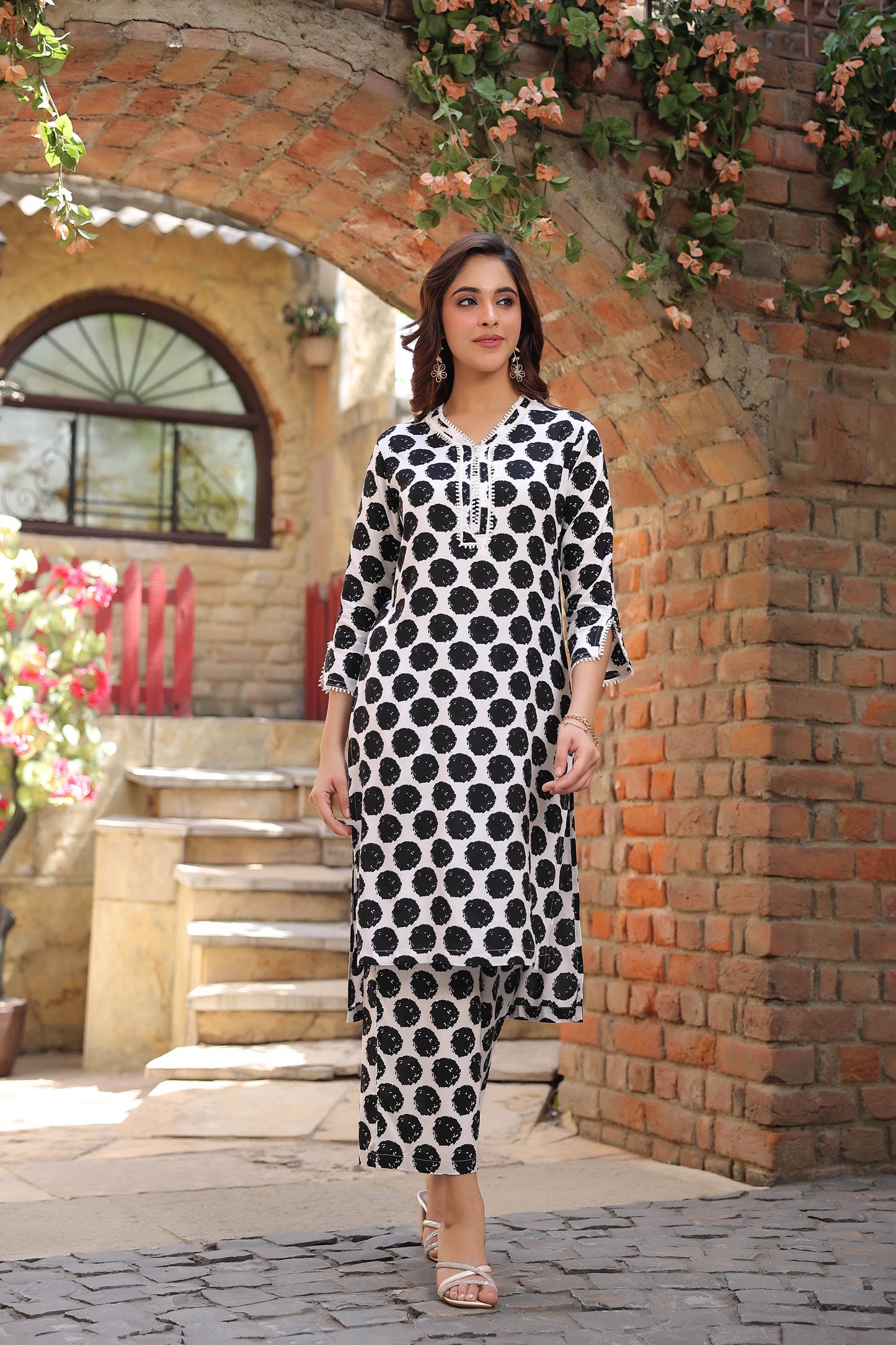 Printed Pure Cotton V-Neck Tunic With Trouser