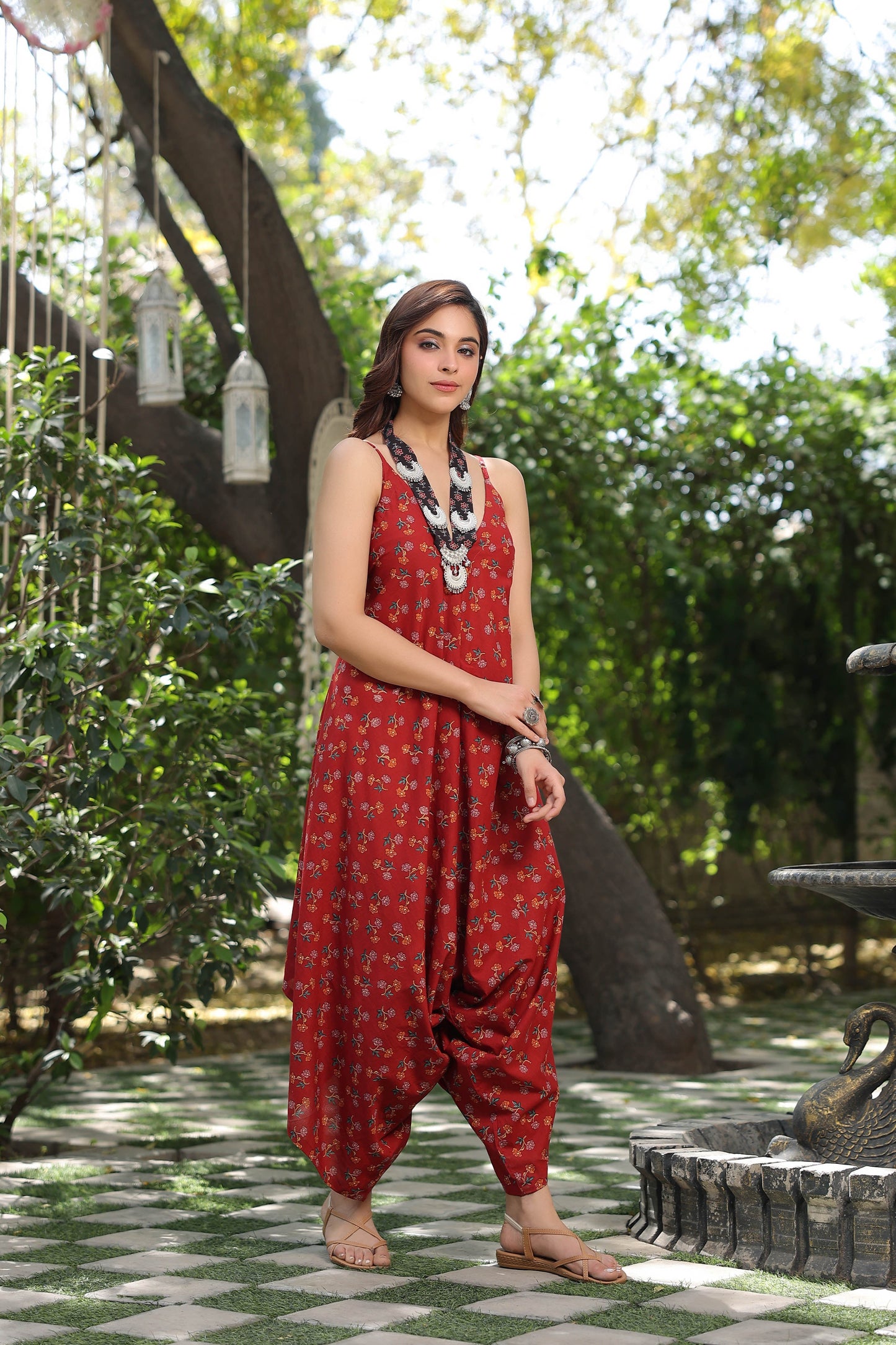 Printed Sleeveless Cotton Basic Jumpsuit