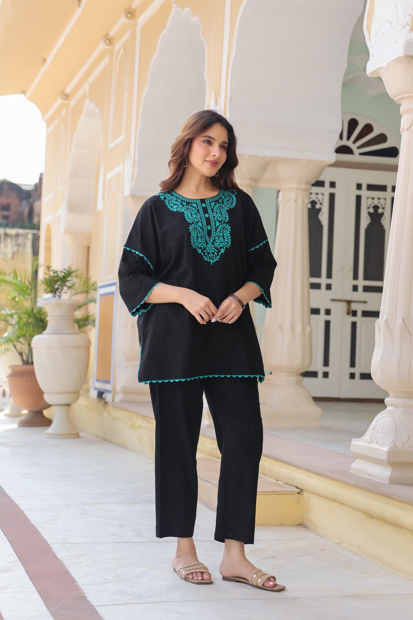 Embroidered Round Neck Pure Cotton Tunic With Trouser