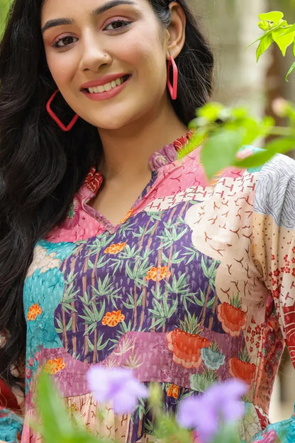 Women Multi Color Floral Printed A-line Kurti