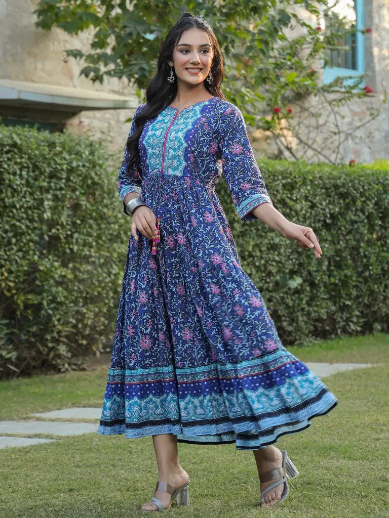 Women Blue Ethnic Motifs Printed Anarkali Kurta