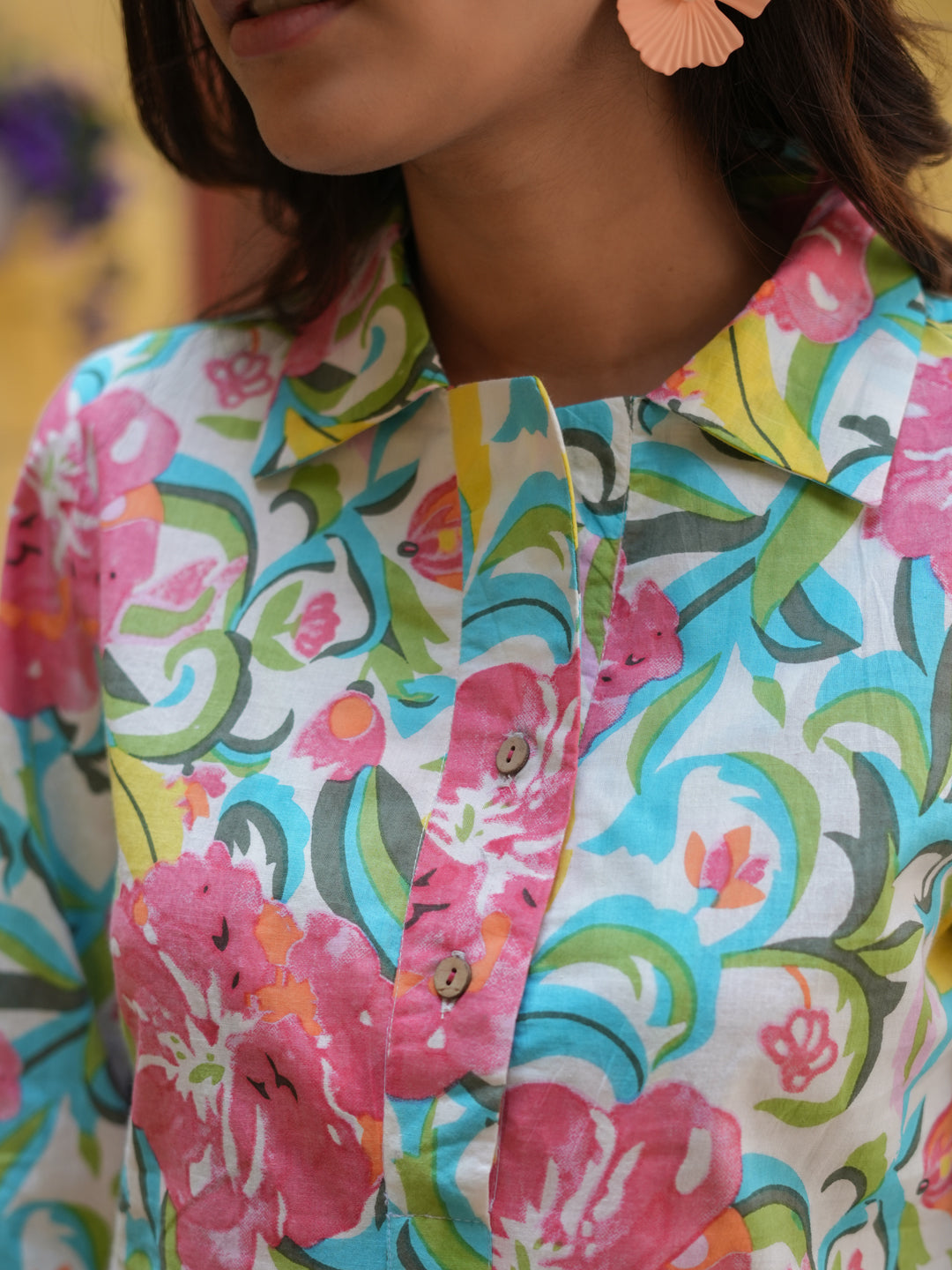 Women Sea Green Floral Printed Pure Cotton Co-ords Set