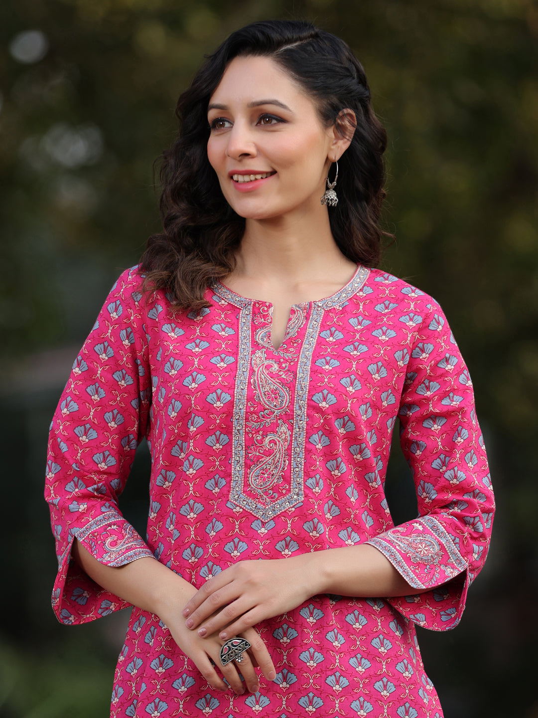 Women Fuchisia Ethnic Motifs Printed Pure Cotton Straight Kurta