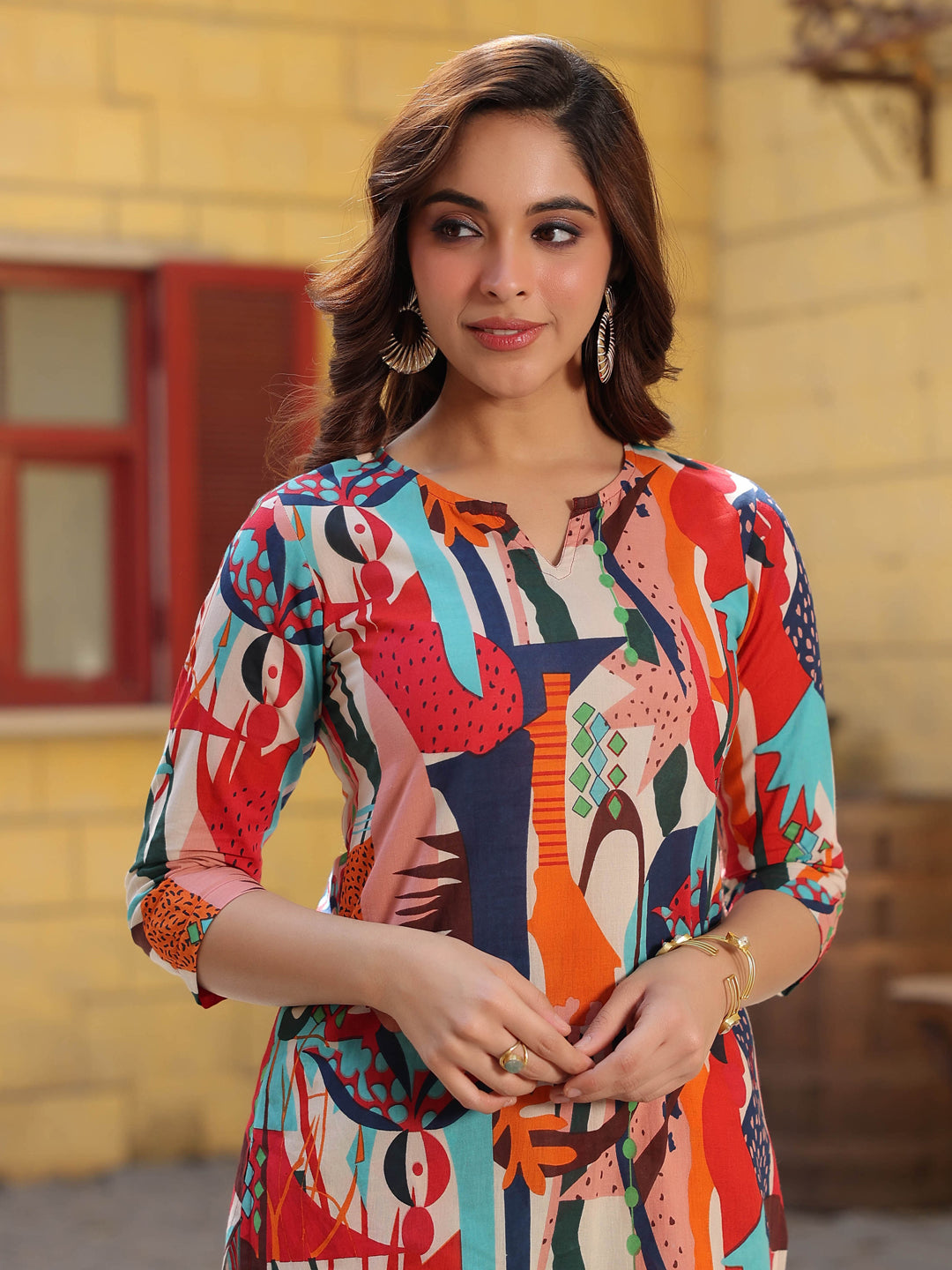 Women Multi Printed Pure Cotton Tunic With Printed Trousers