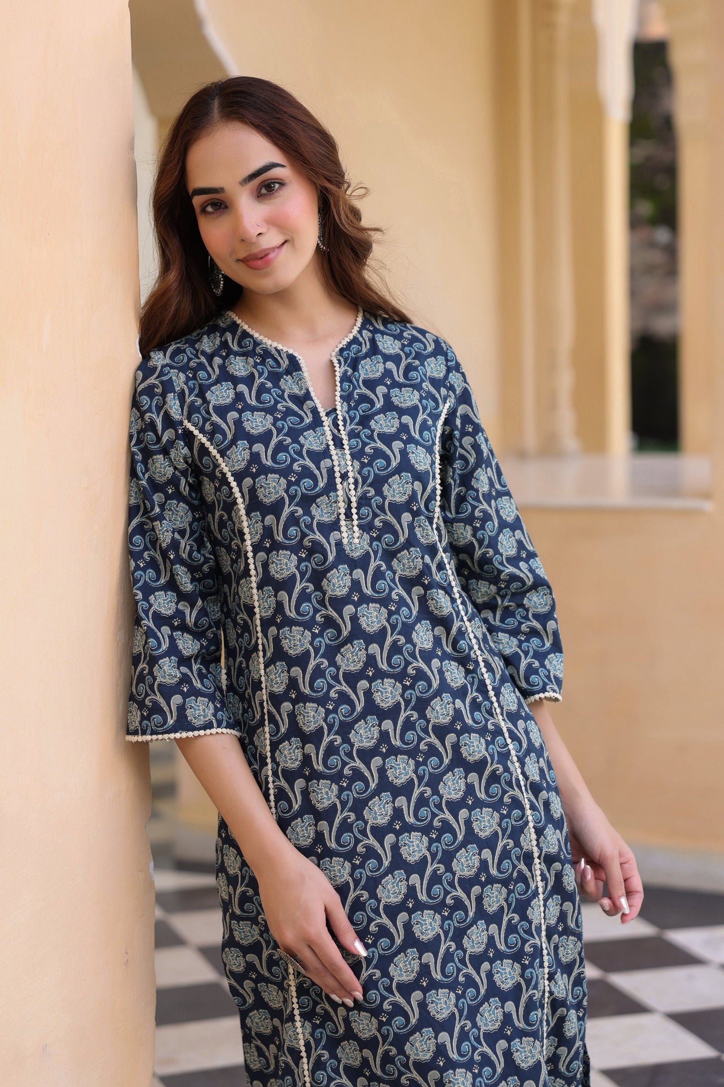 Women Floral Printed Daily Pure Cotton Straight Kurta