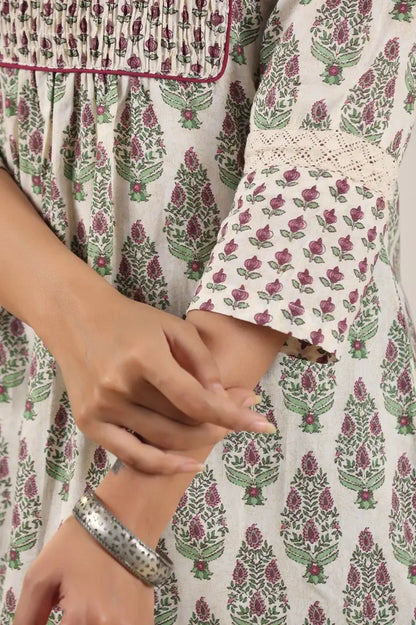 Women Purple Ethnic Motifs Printed Pure Cotton Kurti