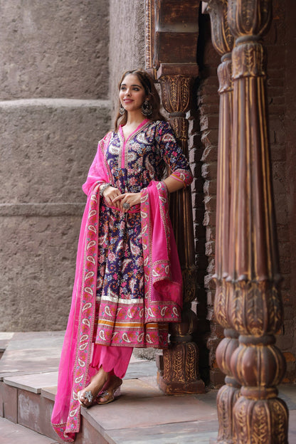 Ethnic Motifs Printed Pure Cotton Anarkali Kurta & Trouser & Dupatta