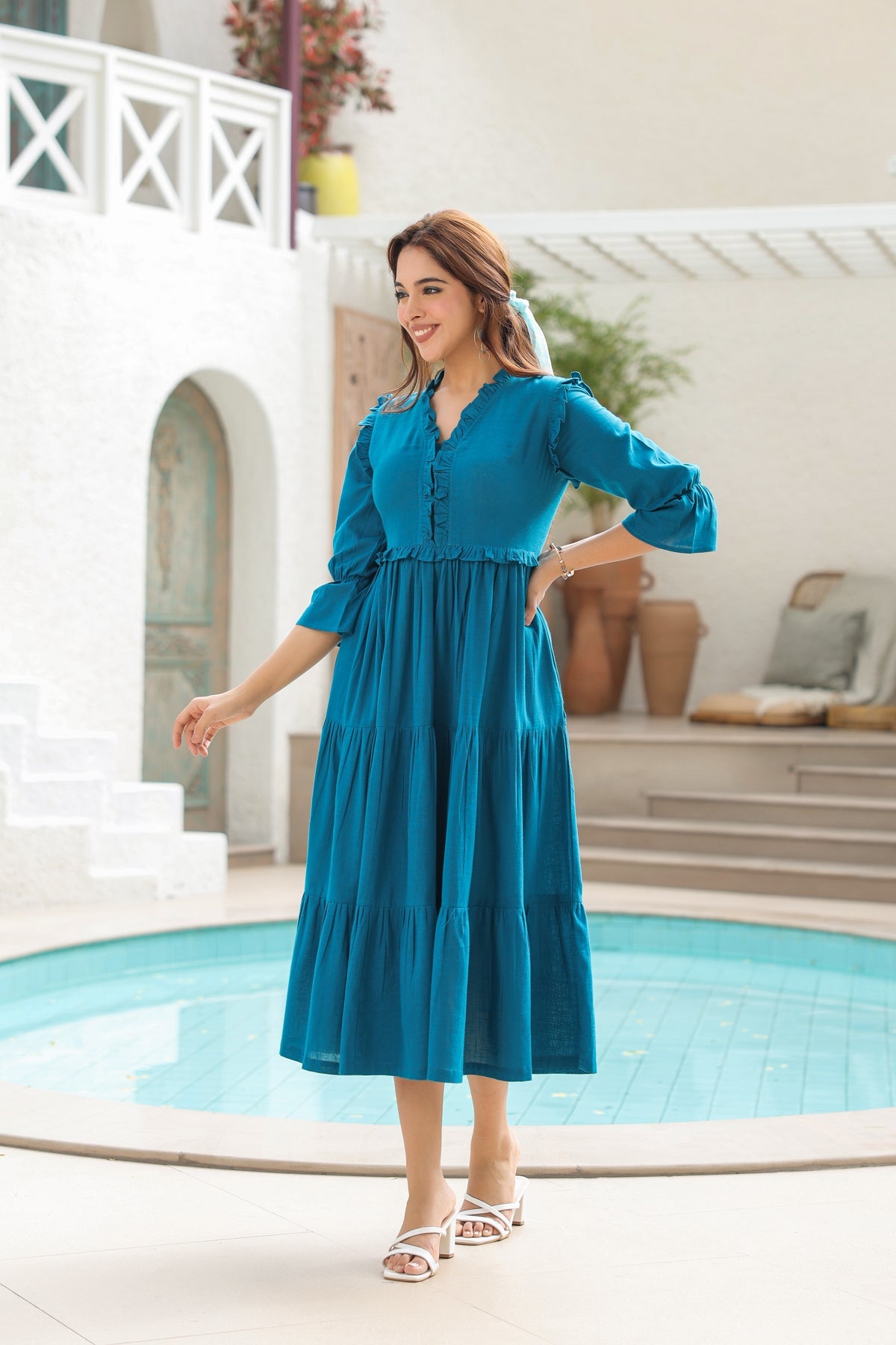 Tiered Pure Cotton Fit & Flare Midi Dress
